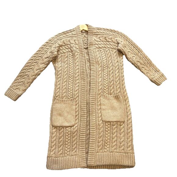 Michael Kors Women’s Cable Knit Cardigan Sweater Size M Khaki Tan Open Front - Picture 2 of 10